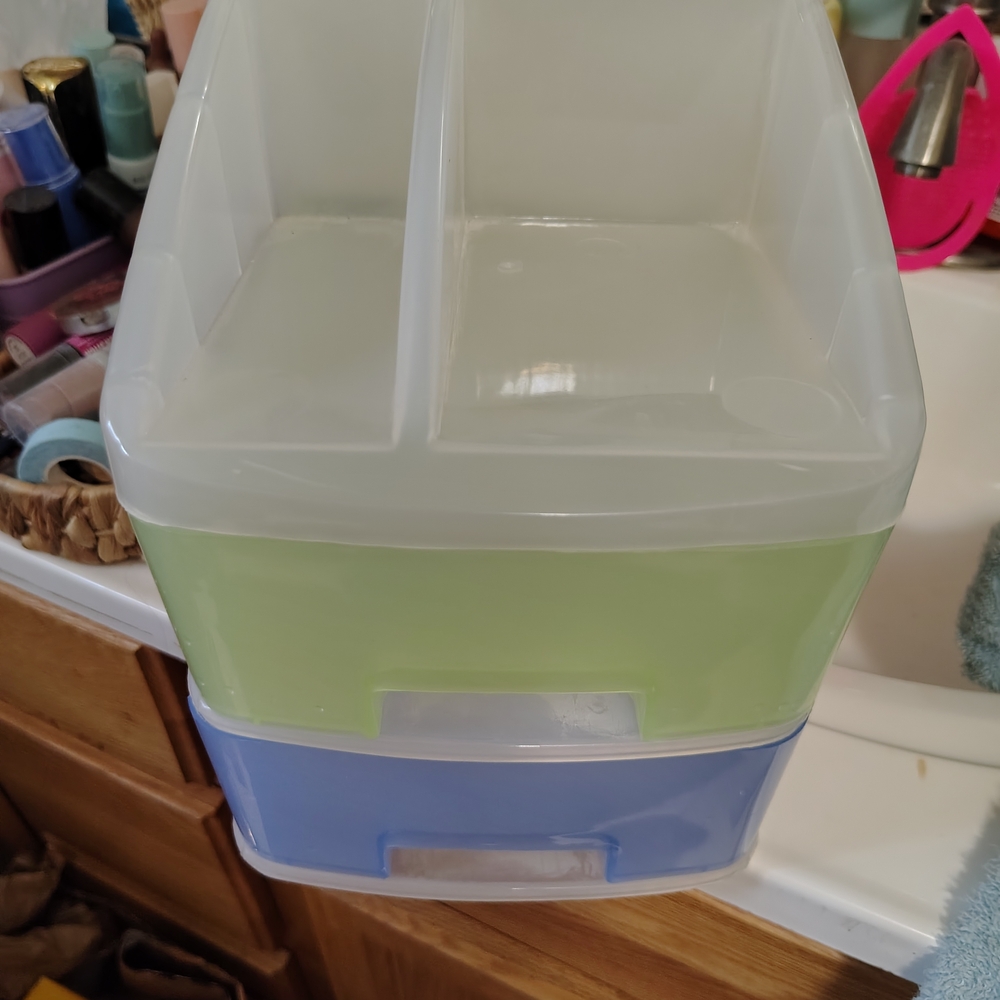 Vintage 90s Two-Tier Green and Blue Storage Organizer/ Beauty/ See Info - Picture 2 of 10